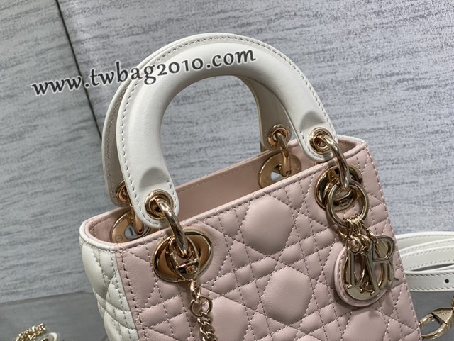 Dior专柜新款迪奥高仿原单胭脂粉拼白Classic Lady戴妃包 djfk1744
